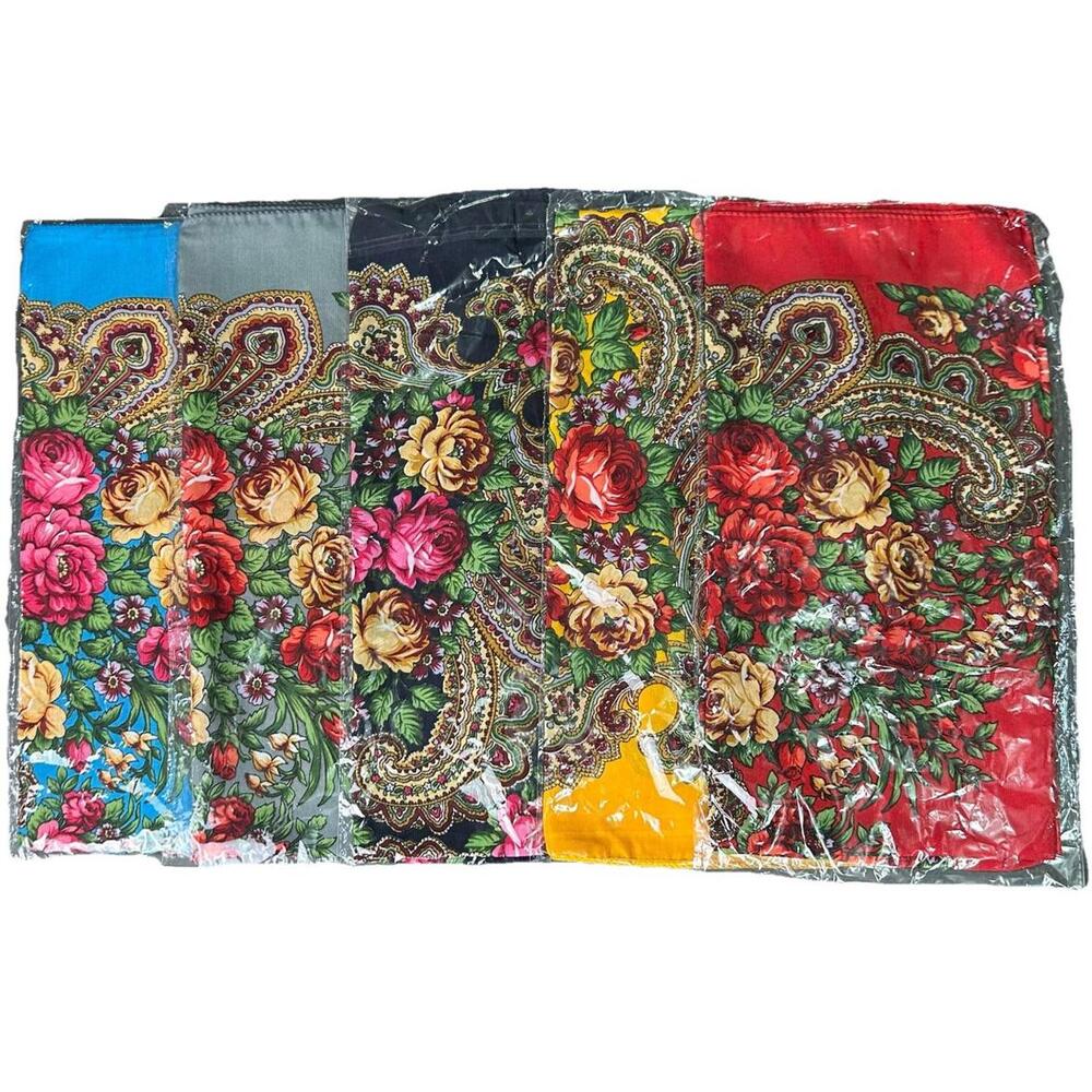 Lot of 5 Floral Paisley Square Scarves 32x32 Boho Head Wraps Table Toppers